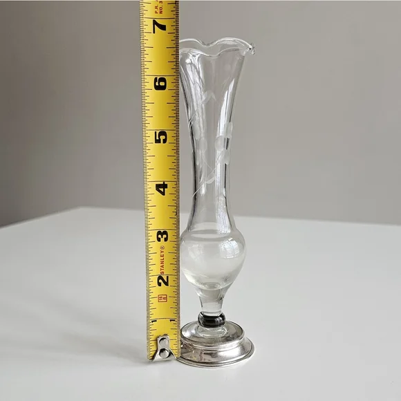 Vintage Watrous Sterling Silver Base Bud Vase Etched Glass Floral Vase 6.5" - Picture 8 of 11